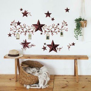 Country Stars & Berries Peel Stick Wall Decals Rustic Sticker Primitive Folk Art